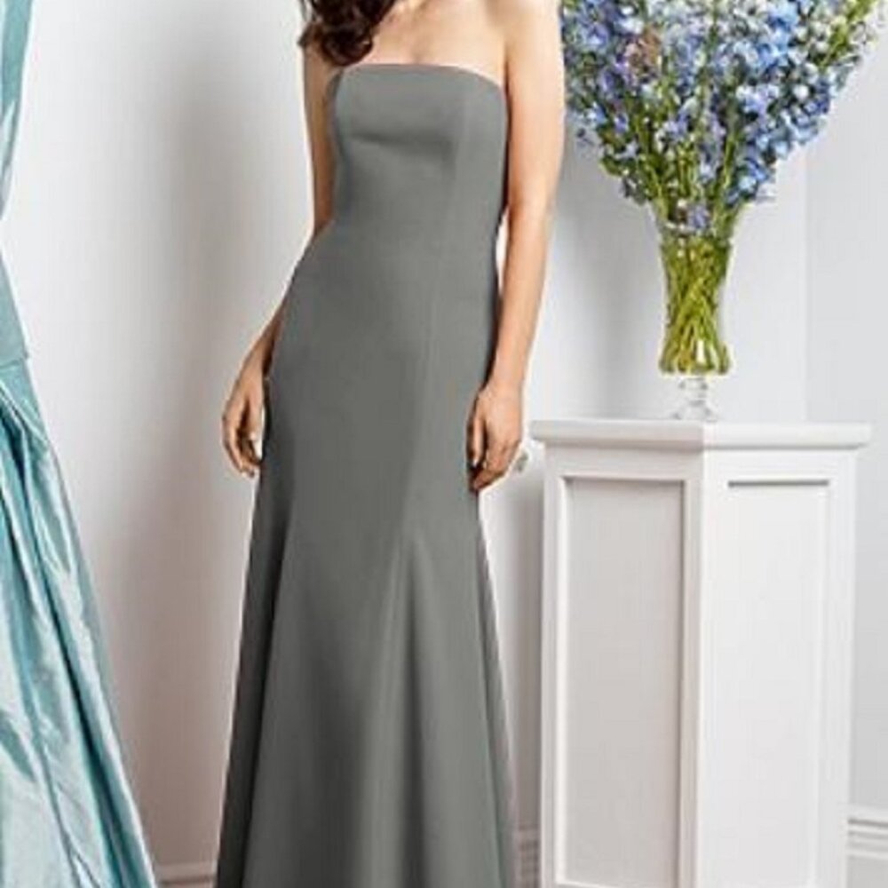 Dessy 2935..Full Length, Strapless, Mermaid style Dress...Gray...Size 10...NWT